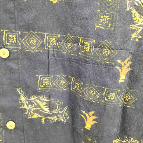 Hantoh-MIN 民族柄 S/S アロハシャツ ウッドボタン メンズ JPN:M
