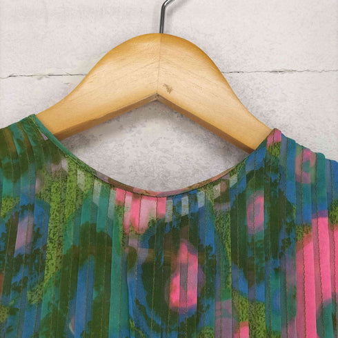 TOPSEY 70s~ シアープリーツ マーブル柄 ベルテッドワンピース レディース