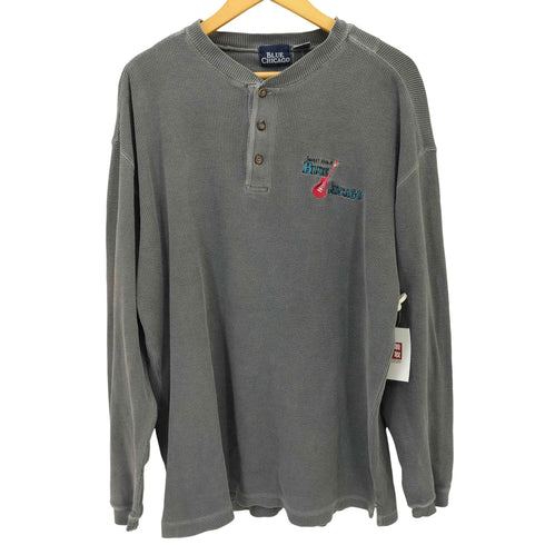 BLUE CHICAGO JAZZ BAR ジャズ 刺繍 ピグメントダイ ヘンリーネック サーマル L/S Tシャツ メンズ import:M