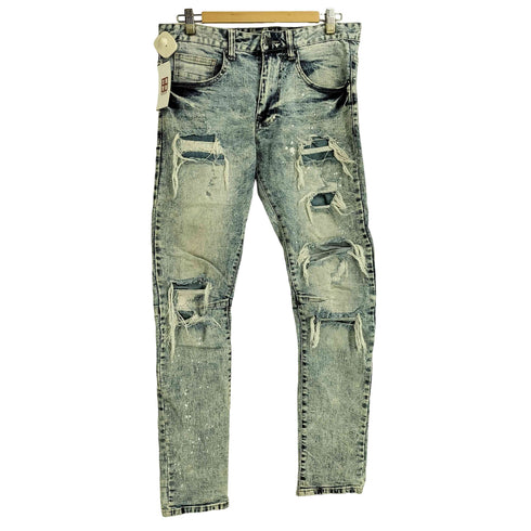 SMOKE RISE スモークライズ スリムフィット ダメージ クラッシュ スキニー ウォッシュドデニムパンツ メンズ US:30-31