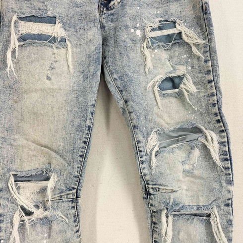 SMOKE RISE スモークライズ スリムフィット ダメージ クラッシュ スキニー ウォッシュドデニムパンツ メンズ US:30-31