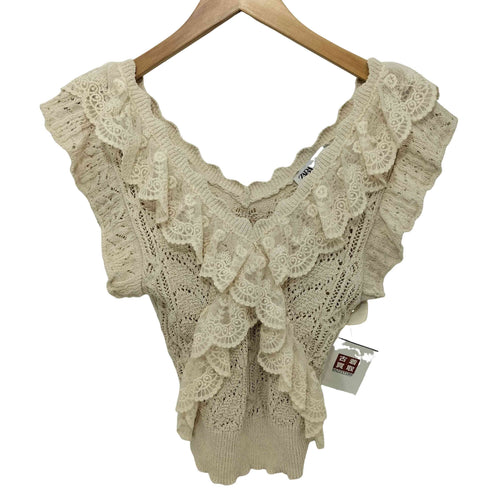 ザラ ZARA フリル付きニットトップス レディース import:M