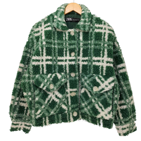 ザラ ZARA グリーンチェック ボア ブルゾンジャケット レディース import:XS