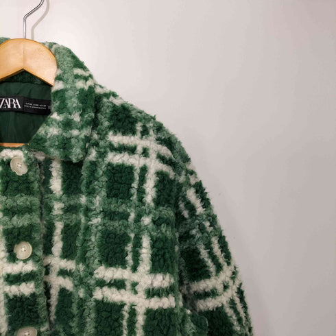 ザラ ZARA グリーンチェック ボア ブルゾンジャケット レディース import:XS