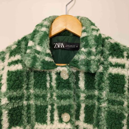 ザラ ZARA グリーンチェック ボア ブルゾンジャケット レディース import:XS