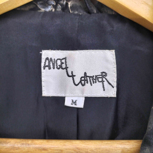 ANGEL LEATHER ボタニカル柄 レザーダブルテーラードジャケット メンズ M