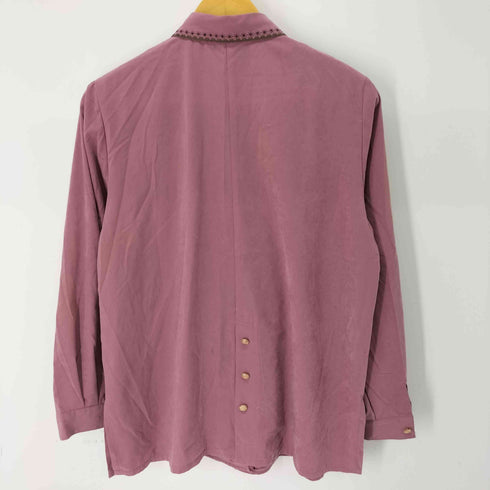 フロントポケット 刺繍デザイン L/S レーヨンシャツ レディース