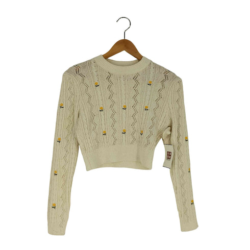 ザラ ZARA 花刺繍透かし L/S ニット プルオーバー レディース import:M