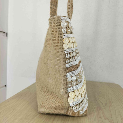 ボタン貝殻装飾トートバッグ レディース