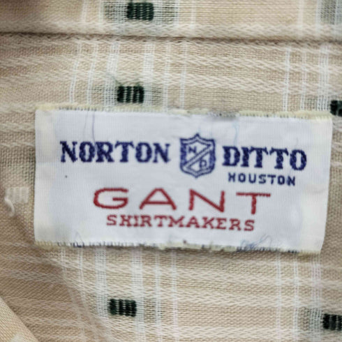 ガント GANT 60-70S USA製 NORTON DITTO Durable Press デカ襟芯 ユニオンチケット ステンシル 織り 総柄 L/S チェック シャツ メンズ
