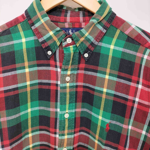 ラルフローレン RALPH LAUREN スモールポニー刺繍 ボタンダウンチェックシャツ ロング丈 メンズ M
