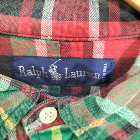 ラルフローレン RALPH LAUREN スモールポニー刺繍 ボタンダウンチェックシャツ ロング丈 メンズ M