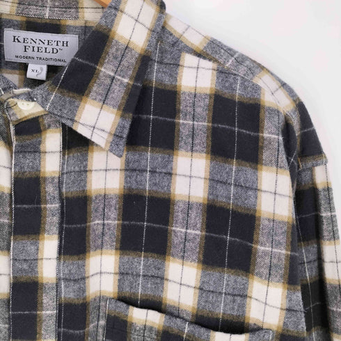 ケネスフィールド KENNETH FIELD ROOMY SHIRTS NEL CHECK ネルチェック ハーフボタン ルーミーシャツ メンズ import:XL