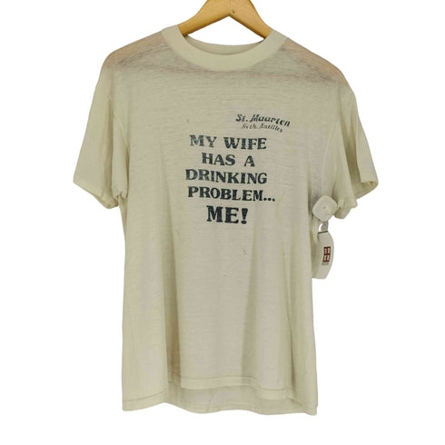 80~90s 袖 裾シングル メッセージプリント 半袖Tシャツ カットソー メンズ