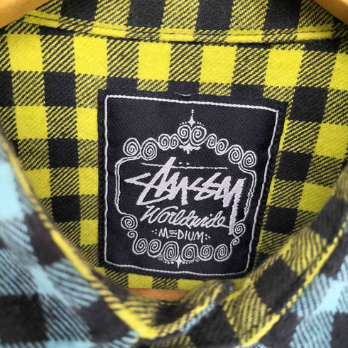 ステューシー Stussy 00S バイカラー切替ギンガムチェック半袖ネルシャツ メンズ M