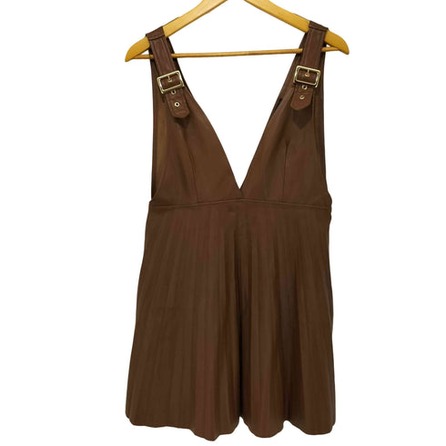 ザラ ZARA Leather Pinafore Pleated Dress レディース import:M