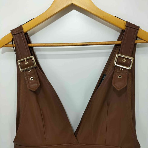 ザラ ZARA Leather Pinafore Pleated Dress レディース import:M