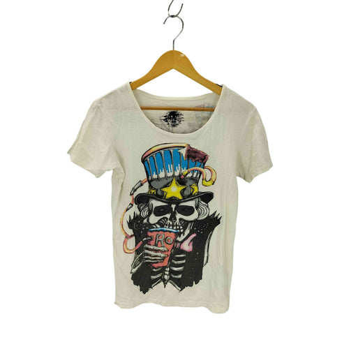 両面プリント スカルプリントクルーネックTシャツ Y2K チビT メンズ