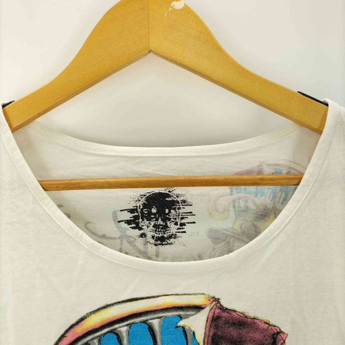 両面プリント スカルプリントクルーネックTシャツ Y2K チビT メンズ