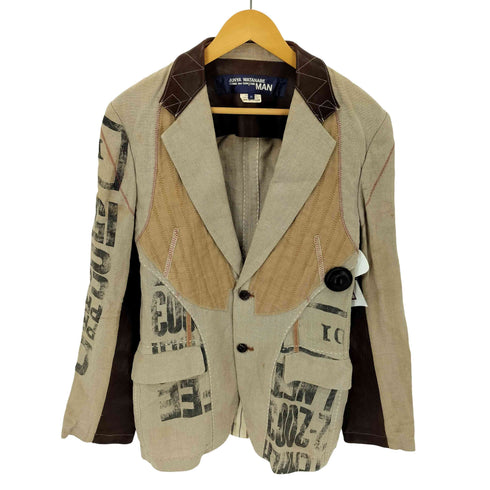ジュンヤワタナベコムデギャルソンマン JUNYA WATANABE COMME des GARCONS MAN 08SS AD2007 レザー切替 メッセージプリント リネンテーラードジャケット メンズ JPN:M