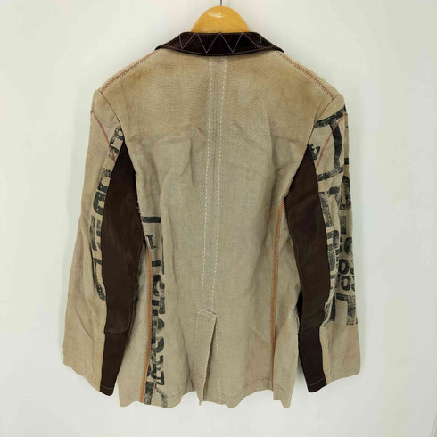 ジュンヤワタナベコムデギャルソンマン JUNYA WATANABE COMME des GARCONS MAN 08SS AD2007 レザー切替 メッセージプリント リネンテーラードジャケット メンズ JPN:M