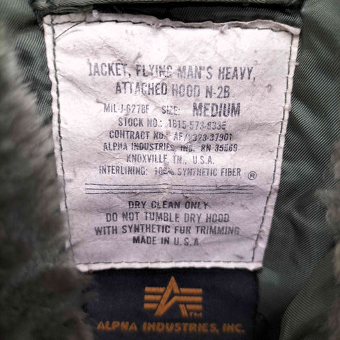 アルファインダストリーズ ALPHA INDUSTRIES USA製N-2Bフライトジャケット メンズ M