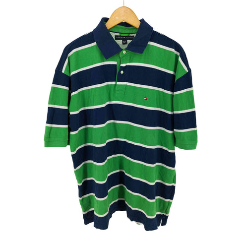 トミーヒルフィガー TOMMY HILFIGER ロゴ刺繍 ボーダー S/Sポロシャツ メンズ import:XL