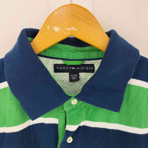 トミーヒルフィガー TOMMY HILFIGER ロゴ刺繍 ボーダー S/Sポロシャツ メンズ import:XL