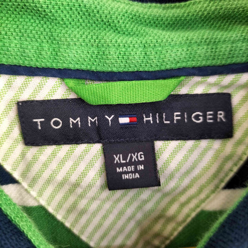 トミーヒルフィガー TOMMY HILFIGER ロゴ刺繍 ボーダー S/Sポロシャツ メンズ import:XL