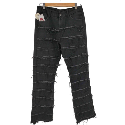 jeans フリンジデザインブラックデニムパンツ メンズ XL