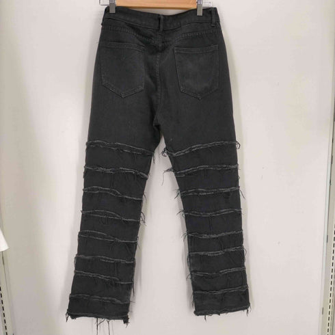 jeans フリンジデザインブラックデニムパンツ メンズ XL