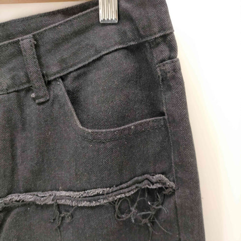 jeans フリンジデザインブラックデニムパンツ メンズ XL