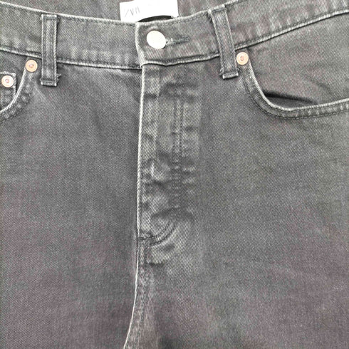 ザラ ZARA ボタンフライ ワイドテーパード ブラックデニムパンツ レディース EUR:38