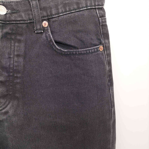 ザラ ZARA ボタンフライ ワイドテーパード ブラックデニムパンツ レディース EUR:38