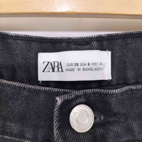 ザラ ZARA ボタンフライ ワイドテーパード ブラックデニムパンツ レディース EUR:38