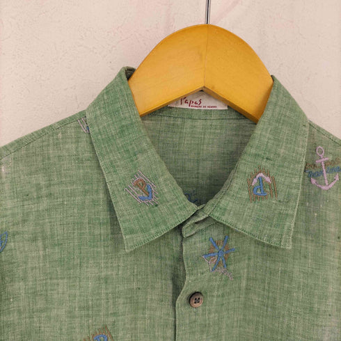 パパス papas 錨刺繍 リネン レギュラーカラーシャツ メンズ JPN:S