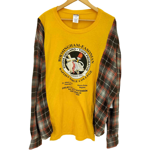 JERZEES ボディ ロゴ プリント アーム 異素材 ドッキング 再構築 リメイク L/S クルーネック Tシャツ メンズ 3XL
