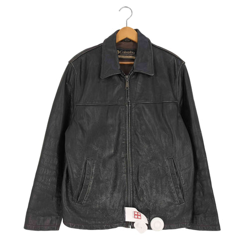 コロンビア Columbia 裏地キルティング ジップアップ レザージャケット メンズ import:M