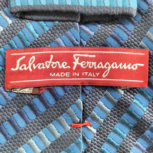 サルヴァトーレフェラガモ Salvatore Ferragamo ボーダー シルクネクタイ メンズ