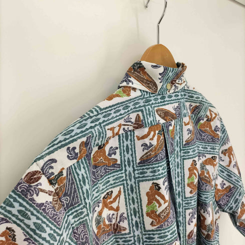レインスプーナー Reyn Spooner 90S DIETRICH VAREZ COLLECTION WATERSPORTS 47 SEAFOAM 総柄 B.D S/S アロハ シャツ デッドストック メンズ import:S