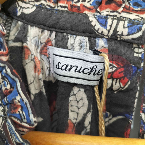 saruche インド染め 花柄 ギャザーワンピース レディース