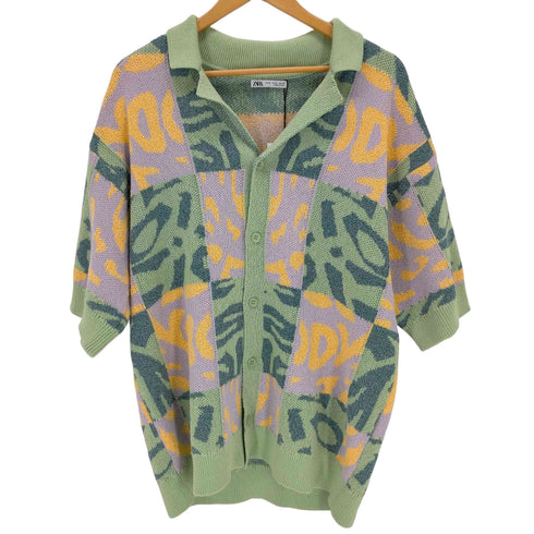 ザラ ZARA パッチワークジャガードニットシャツ メンズ import:M