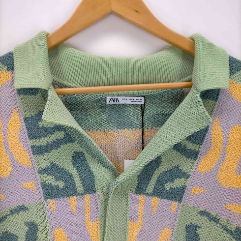 ザラ ZARA パッチワークジャガードニットシャツ メンズ import:M