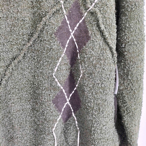 OPICLOTH. アーガイル刺繍 シャギー 長袖ニット メンズ import:XL