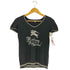 バーバリーブルーレーベル BURBERRY BLUE LABEL ロゴ ラインストーン装飾 コットン Vネック ニット Tシャツ レディース 38