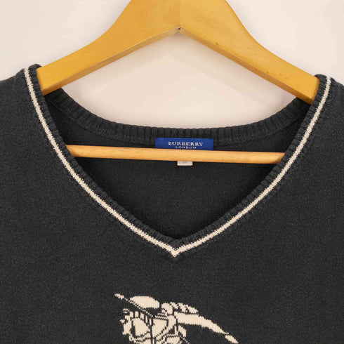 バーバリーブルーレーベル BURBERRY BLUE LABEL ロゴ ラインストーン装飾 コットン Vネック ニット Tシャツ レディース 38