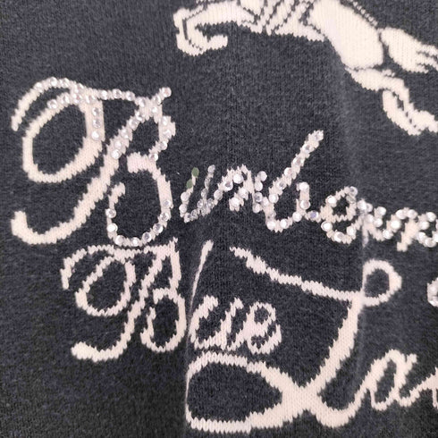 バーバリーブルーレーベル BURBERRY BLUE LABEL ロゴ ラインストーン装飾 コットン Vネック ニット Tシャツ レディース 38