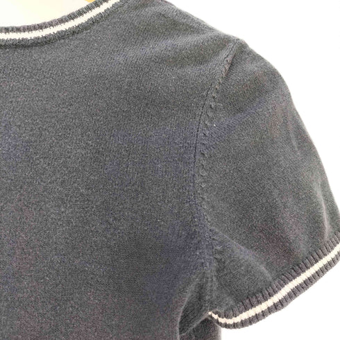 バーバリーブルーレーベル BURBERRY BLUE LABEL ロゴ ラインストーン装飾 コットン Vネック ニット Tシャツ レディース 38