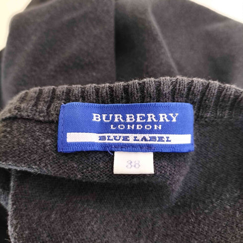 バーバリーブルーレーベル BURBERRY BLUE LABEL ロゴ ラインストーン装飾 コットン Vネック ニット Tシャツ レディース 38