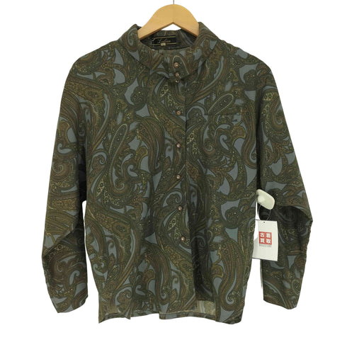 レリアン Leilian 総柄 ペイズリー柄 球ボタン ハイネック ポリ L/S シャツ レディース JPN:9号